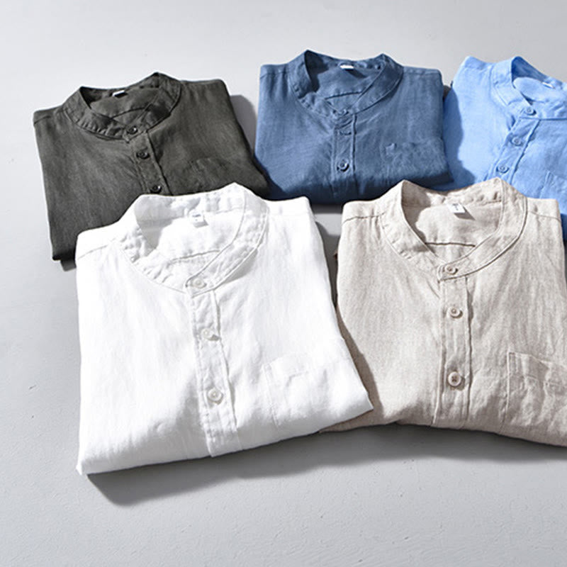 Buddha Stonesシンプル 秋 長袖 ボタンデザイン リネン メンズシャツ - image 21