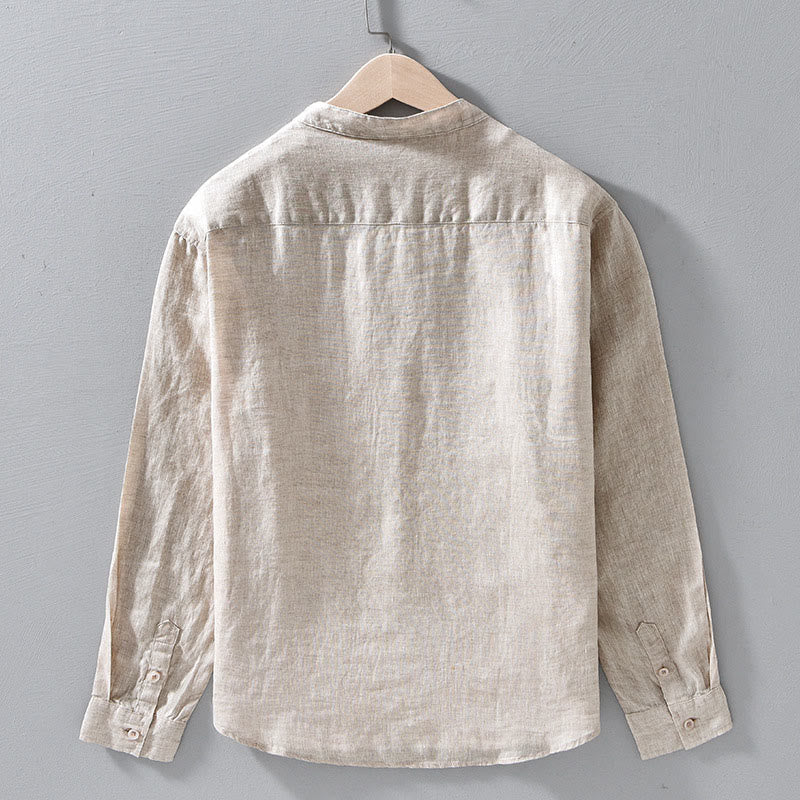 Buddha Stonesシンプル 秋 長袖 ボタンデザイン リネン メンズシャツ - image 2