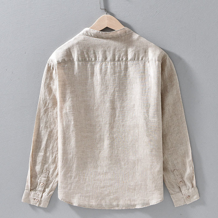 Buddha Stonesシンプル 秋 長袖 ボタンデザイン リネン メンズシャツ - image 2