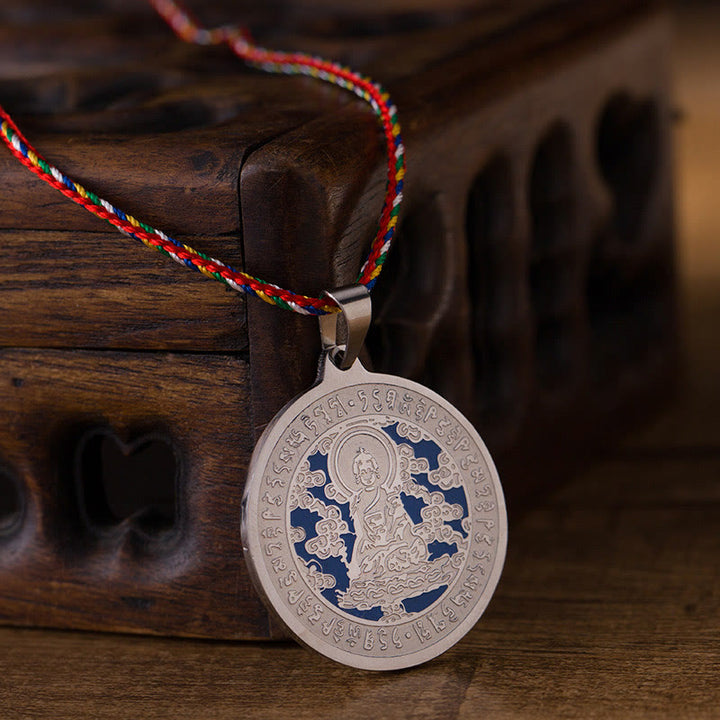 Buddha Stonesブルーメディスンブッダ ハートマントラ チタン鋼 信仰カラーロープネックレスペンダント - image 8