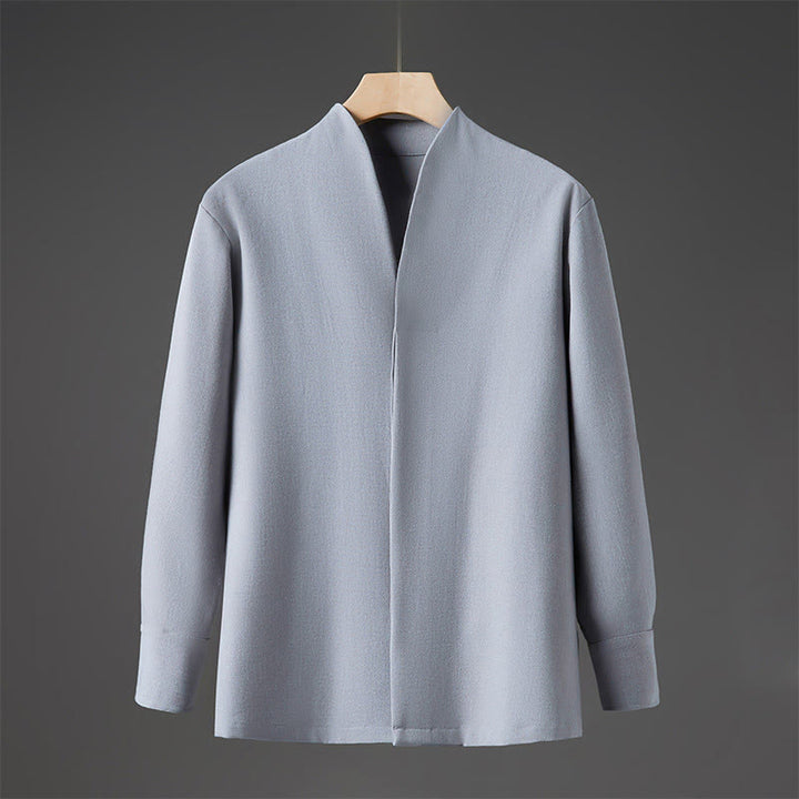 Buddha Stones無地 秋 長袖 隠しハーフボタンデザイン メンズシャツ - ライトブルー - US/UK/AU46、 EU56 (5XL) - image 13