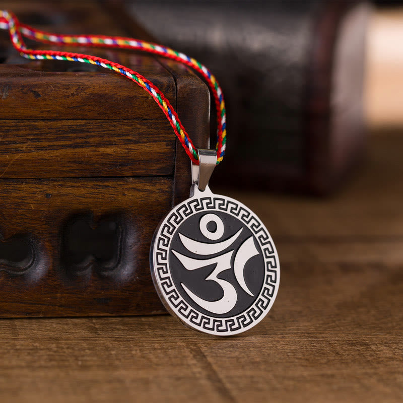 Buddha StonesOm Hum サンスクリット チタン鋼 幸運のカラーロープネックレスペンダント - image 2