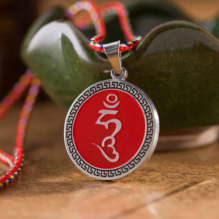 Buddha StonesOm Hum サンスクリット チタン鋼 幸運のカラーロープネックレスペンダント - HUM サンスクリット語 - image 7