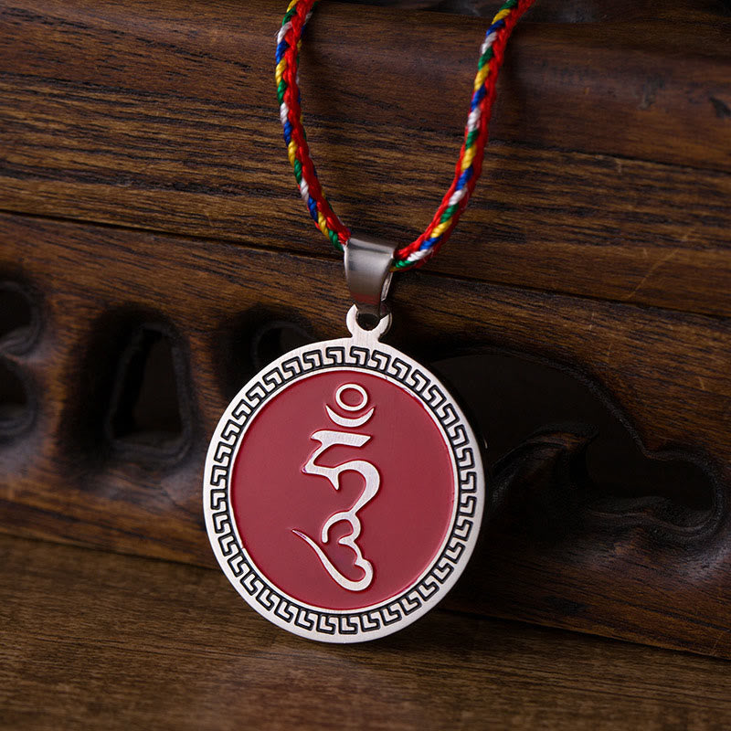 Buddha StonesOm Hum サンスクリット チタン鋼 幸運のカラーロープネックレスペンダント - image 8