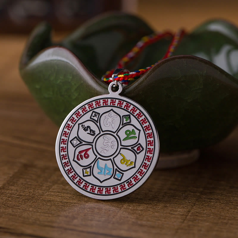 Buddha Stonesカラフルオーム・マニ・パドメ・フムチタン鋼 保護ロープ ネックレス ペンダント - image 1