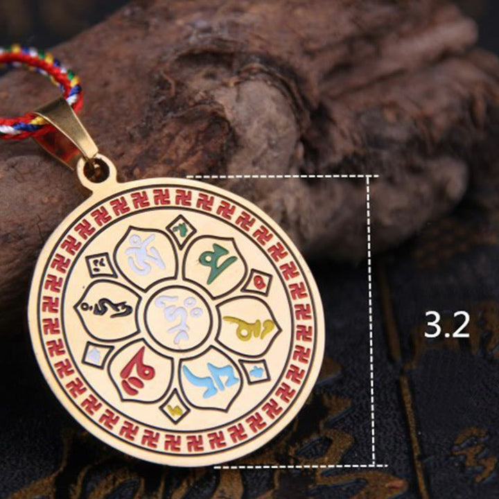 Buddha Stonesカラフルオーム・マニ・パドメ・フムチタン鋼 保護ロープ ネックレス ペンダント - ゴールデン - image 9