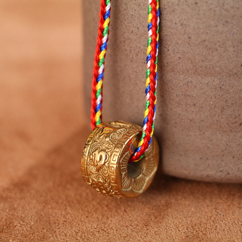 Buddha Stonesオーム・マニ・パドメ・フムチタン鋼保護回転式ネックレスペンダント - ゴールデンオーム・マニ・パドメ・フムとカラー ロープ - image 0