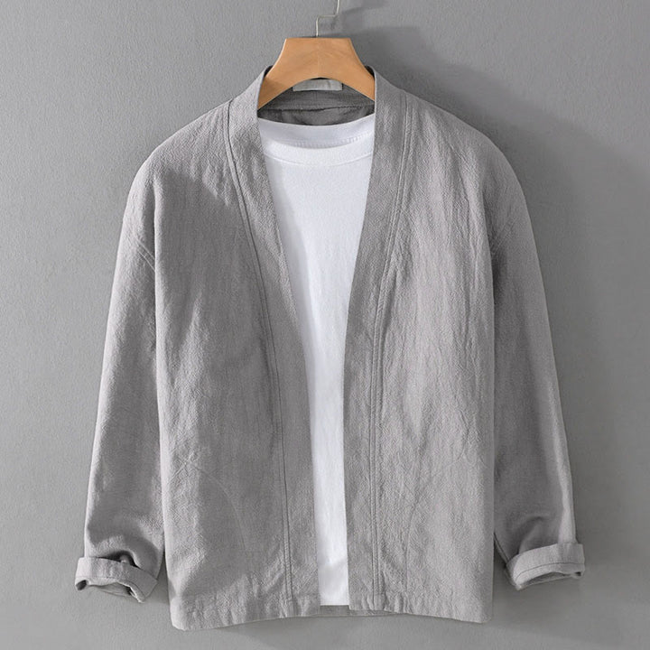 Buddha Stonesシンプル 長袖 オープンフロント ラミーコットン メンズ シャツ ポケット付き - ライトグレー - US/UK/AU42、 EU52 (3XL) - image 0