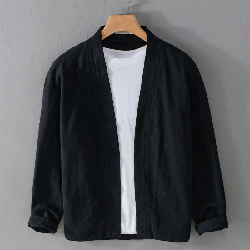 Buddha Stonesシンプル 長袖 オープンフロント ラミーコットン メンズ シャツ ポケット付き - 黒 - US/UK/AU42、 EU52 (3XL) - image 11