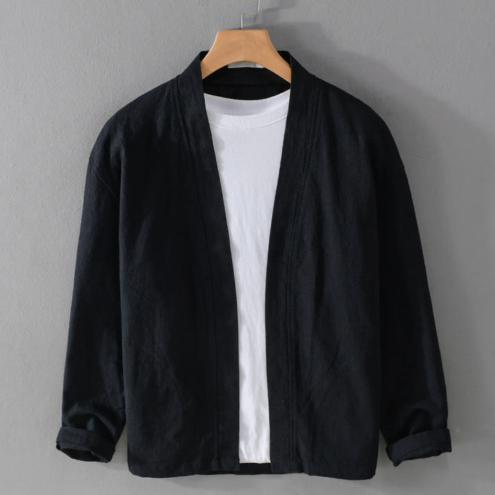 Buddha Stonesシンプル 長袖 オープンフロント ラミーコットン メンズ シャツ ポケット付き - 黒 - US/UK/AU42、 EU52 (3XL) - image 11
