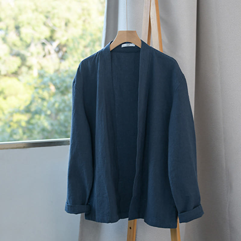 Buddha Stonesシンプル 長袖 オープンフロント ラミーコットン メンズ シャツ ポケット付き - image 19