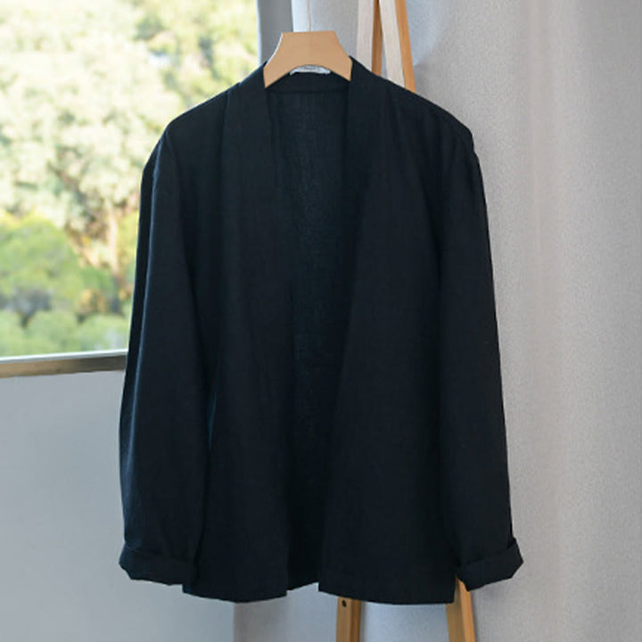 Buddha Stonesシンプル 長袖 オープンフロント ラミーコットン メンズ シャツ ポケット付き - image 12