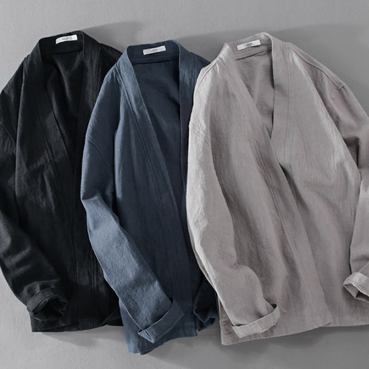 Buddha Stonesシンプル 長袖 オープンフロント ラミーコットン メンズ シャツ ポケット付き - image 27