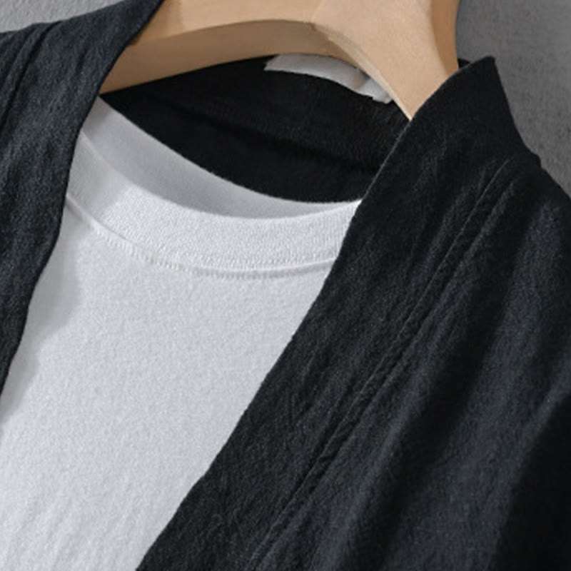 Buddha Stonesシンプル 長袖 オープンフロント ラミーコットン メンズ シャツ ポケット付き - image 14