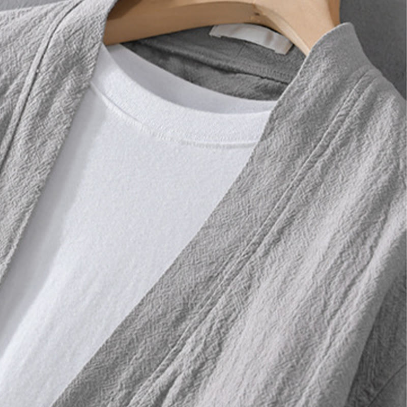 Buddha Stonesシンプル 長袖 オープンフロント ラミーコットン メンズ シャツ ポケット付き - image 5