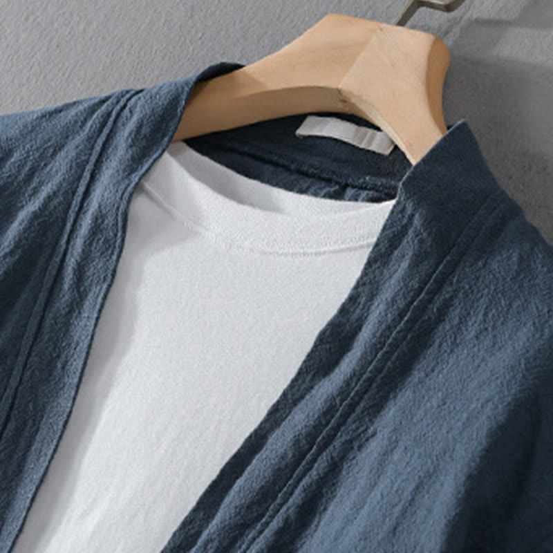 Buddha Stonesシンプル 長袖 オープンフロント ラミーコットン メンズ シャツ ポケット付き - image 21