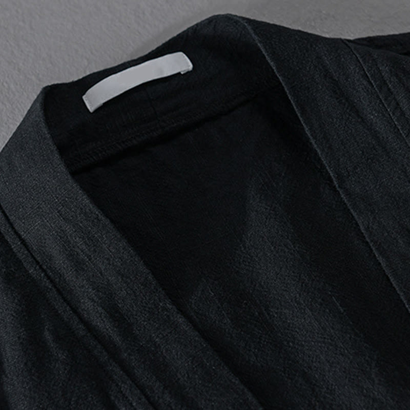 Buddha Stonesシンプル 長袖 オープンフロント ラミーコットン メンズ シャツ ポケット付き - image 13