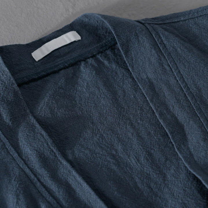 Buddha Stonesシンプル 長袖 オープンフロント ラミーコットン メンズ シャツ ポケット付き - image 20