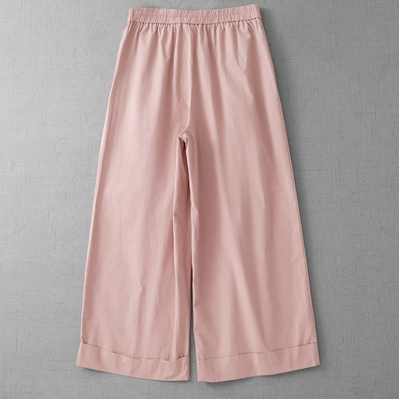 Buddha Stonesカジュアル 無地 ポリエステル レディース 7-8丈 ワイドレッグパンツ ポケット付き - image 1