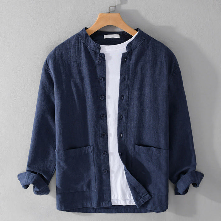Buddha Stones無地 長袖 ボタンダウン ラミーコットン メンズ シャツ ポケット付き - スティールブルー - US/UK/AU42、 EU52 (3XL) - image 19