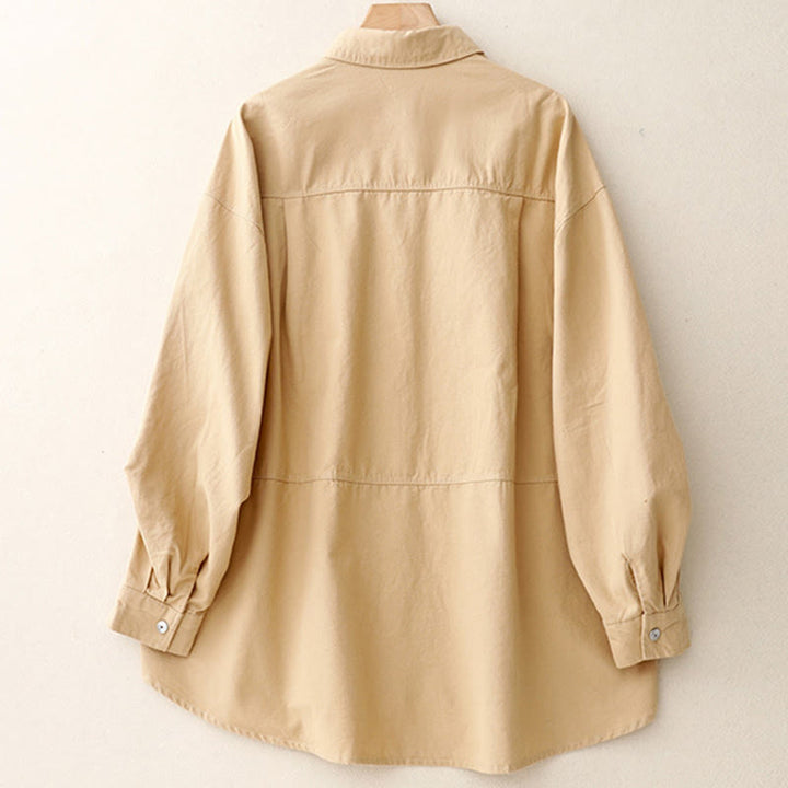 Buddha Stonesカジュアル レディース スタンドカラー 長袖デザイン 無地 コットンシャツ - image 1