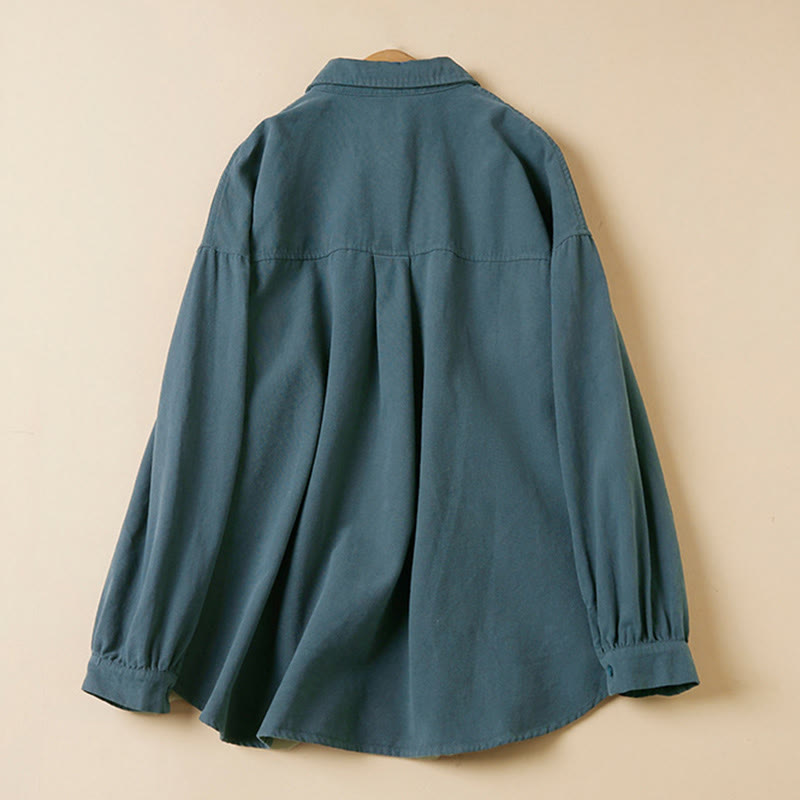 Buddha Stonesカジュアルボタンデザイン レディース スタンドカラー 長袖 コットンシャツ - image 1