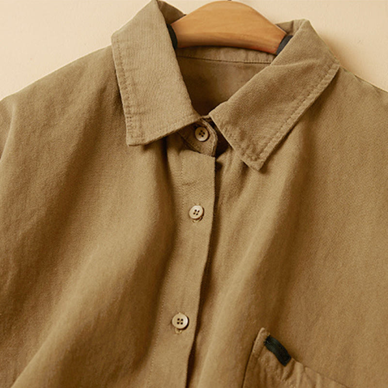 Buddha Stonesカジュアルボタンデザイン レディース スタンドカラー 長袖 コットンシャツ - image 11