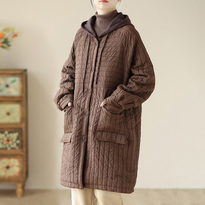 Buddha Stonesプレーンノッチド レディース コットンパッド入り ポケット付きコート - image 5