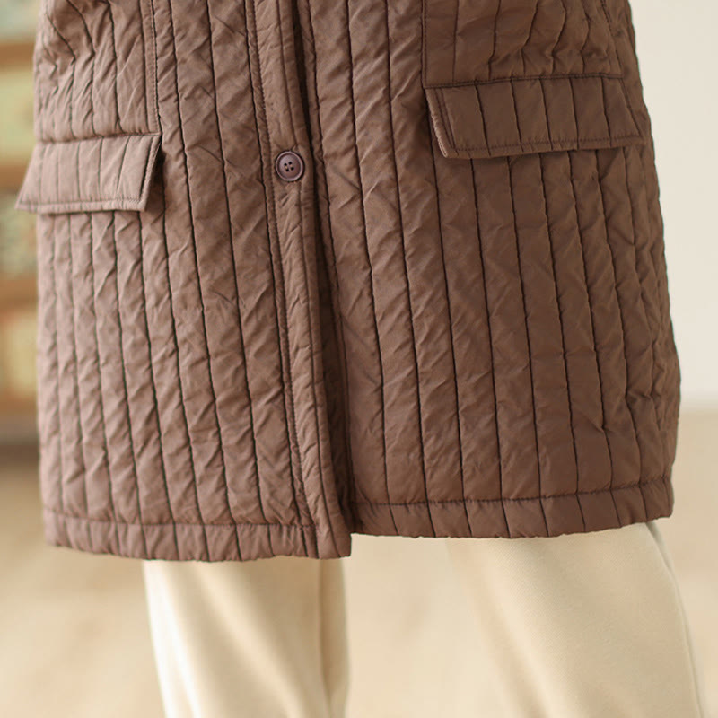 Buddha Stonesプレーンノッチド レディース コットンパッド入り ポケット付きコート - image 8
