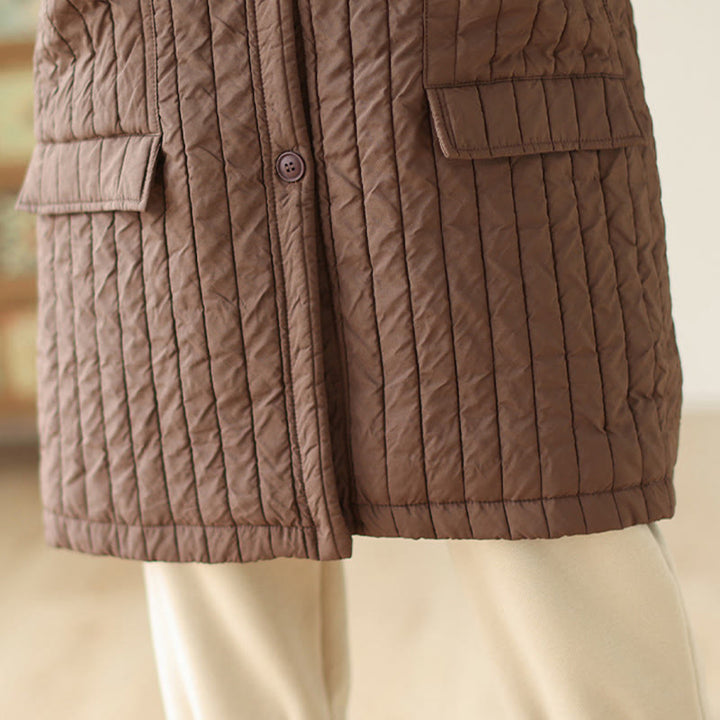 Buddha Stonesプレーンノッチド レディース コットンパッド入り ポケット付きコート - image 8