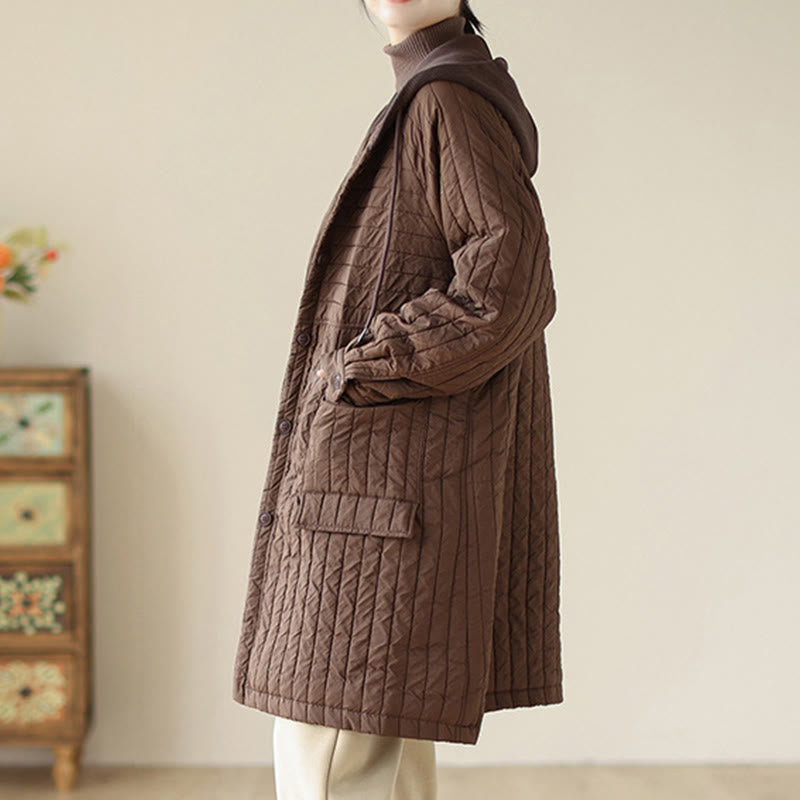 Buddha Stonesプレーンノッチド レディース コットンパッド入り ポケット付きコート - image 2