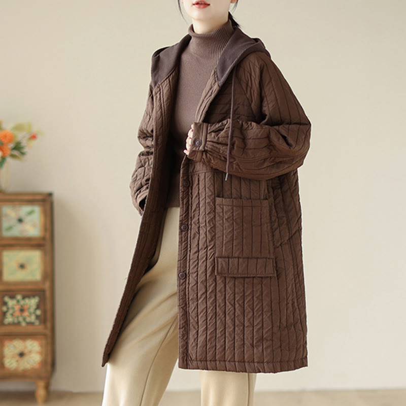 Buddha Stonesプレーンノッチド レディース コットンパッド入り ポケット付きコート - image 1