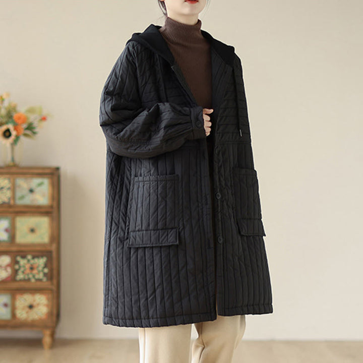 Buddha Stonesプレーンノッチド レディース コットンパッド入り ポケット付きコート - 黒 - US12、 UK/AU16、 EU44 (2XL) - image 12