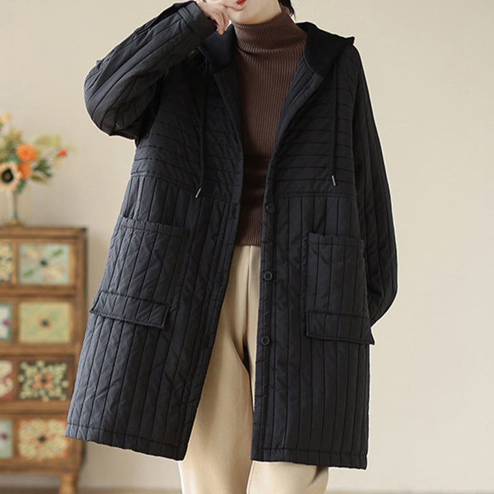 Buddha Stonesプレーンノッチド レディース コットンパッド入り ポケット付きコート - image 15