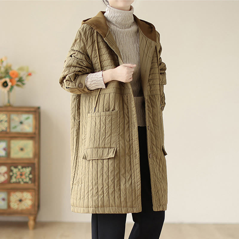 Buddha Stonesプレーンノッチド レディース コットンパッド入り ポケット付きコート - image 23