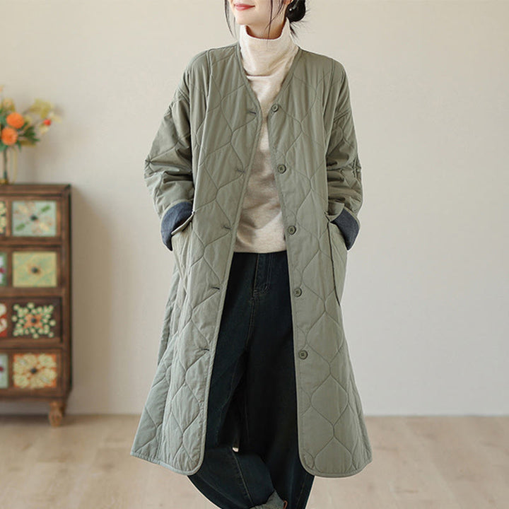 Buddha Stonesプレーンボタン レディース コットンパッド入り ポケット付きコート - ダークシーグリーン - US14、 UK/AU18、 EU46 (2XL) - image 0