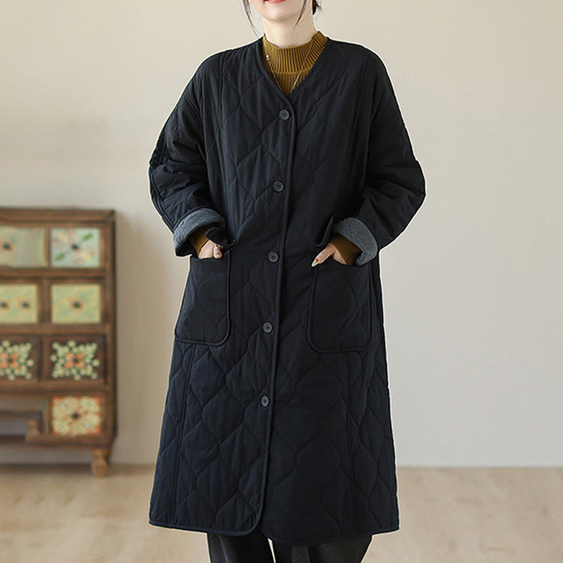 Buddha Stonesプレーンボタン レディース コットンパッド入り ポケット付きコート - 黒 - US14、 UK/AU18、 EU46 (2XL) - image 5