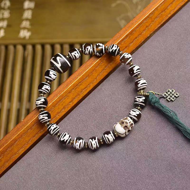 Buddha StonesチベットのDziビーズ スカル 死体の王 森の開運財運ブレスレット - image 1