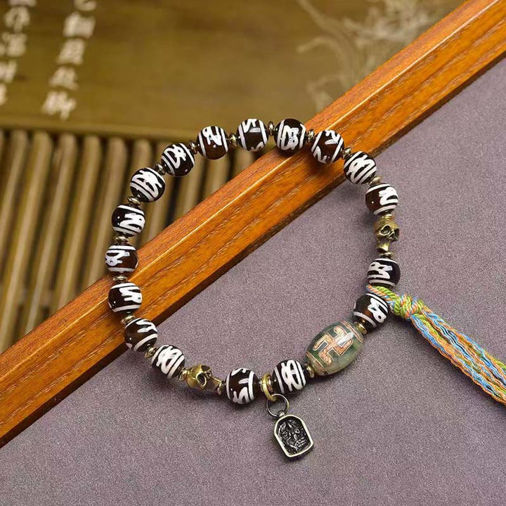 Buddha StonesチベットのDziビーズ スカル 死体の王 森の開運財運ブレスレット - image 7