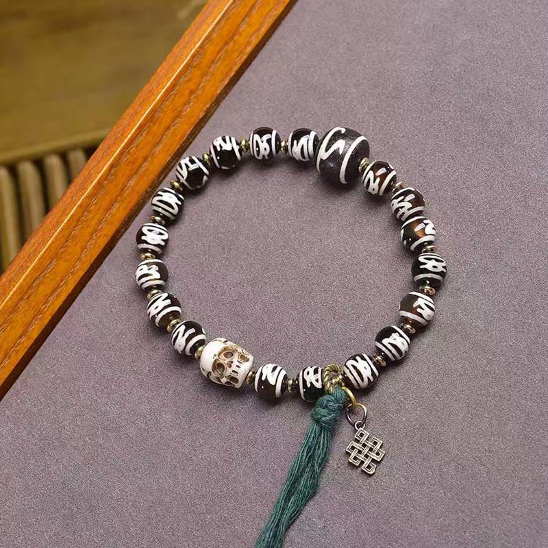 Buddha StonesチベットのDziビーズ スカル 死体の王 森の開運財運ブレスレット - スカル（手首周り：16～17cm） - image 0