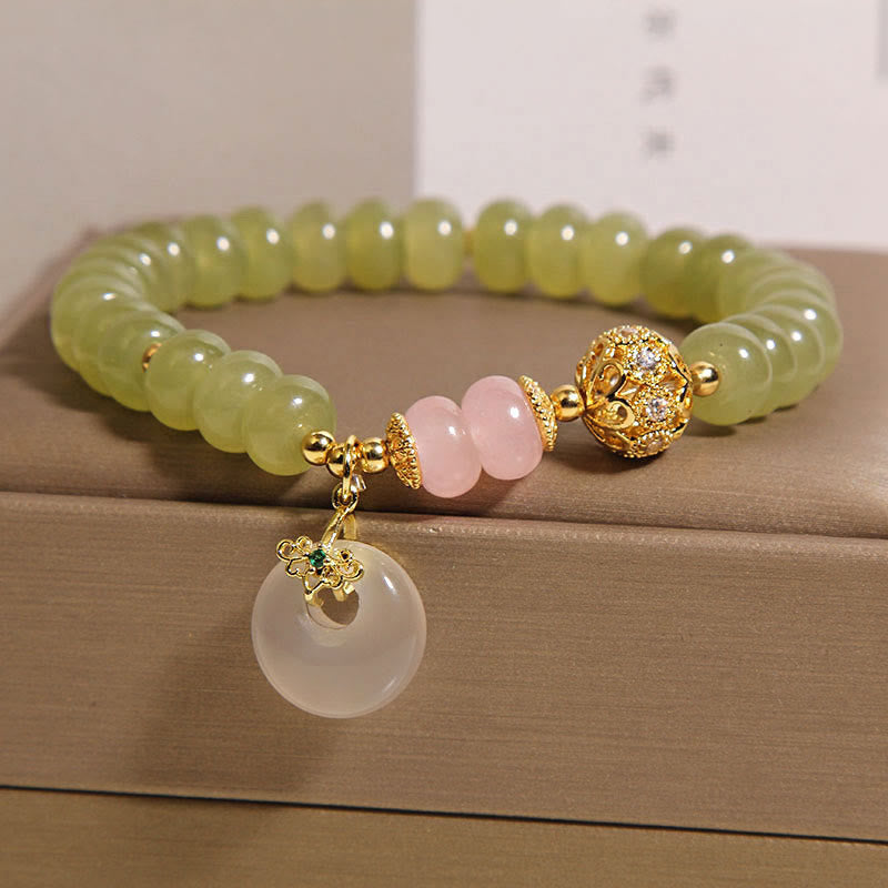 Buddha Stones天然平和のお守りチャーム意味 翡翠 ローズクォーツ幸運ブレスレット - image 1
