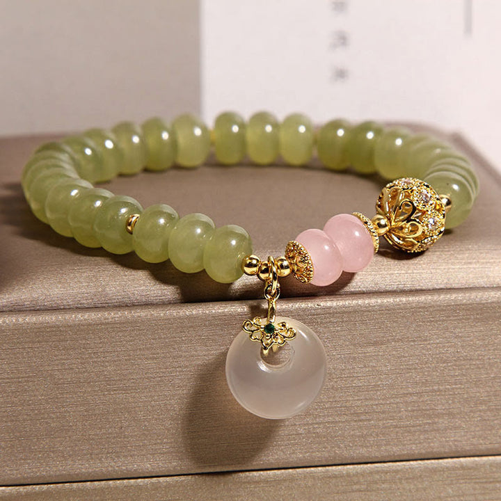Buddha Stones天然平和のお守りチャーム意味 翡翠 ローズクォーツ幸運ブレスレット - image 2