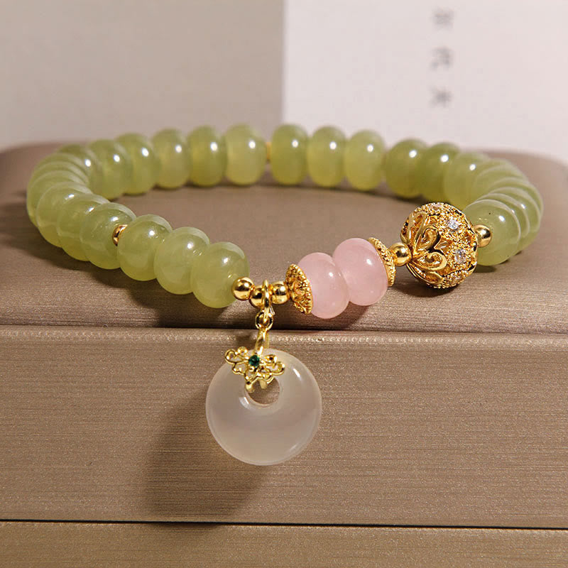 Buddha Stones天然平和のお守りチャーム意味 翡翠 ローズクォーツ幸運ブレスレット - 翡翠（手首周り：15～17cm） - image 0
