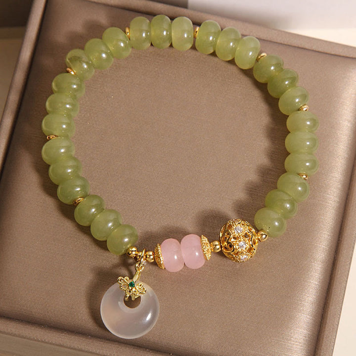 Buddha Stones天然平和のお守りチャーム意味 翡翠 ローズクォーツ幸運ブレスレット - image 4