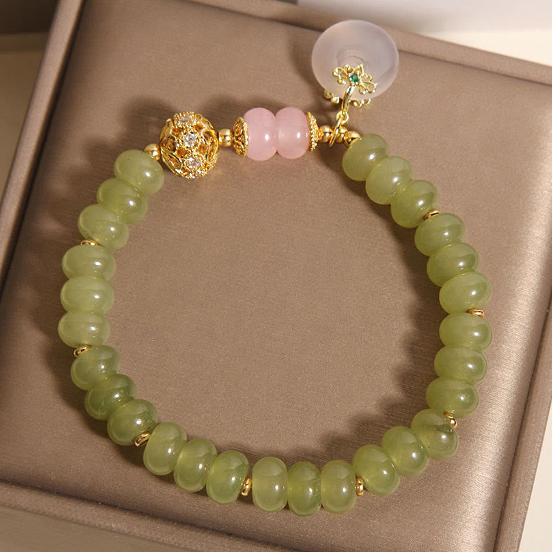 Buddha Stones天然平和のお守りチャーム意味 翡翠 ローズクォーツ幸運ブレスレット - image 5