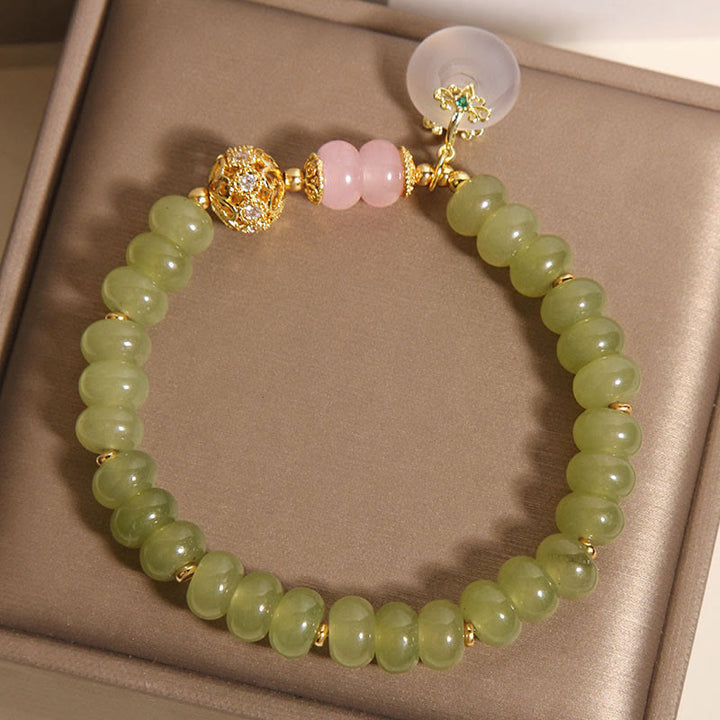 Buddha Stones天然平和のお守りチャーム意味 翡翠 ローズクォーツ幸運ブレスレット - image 5