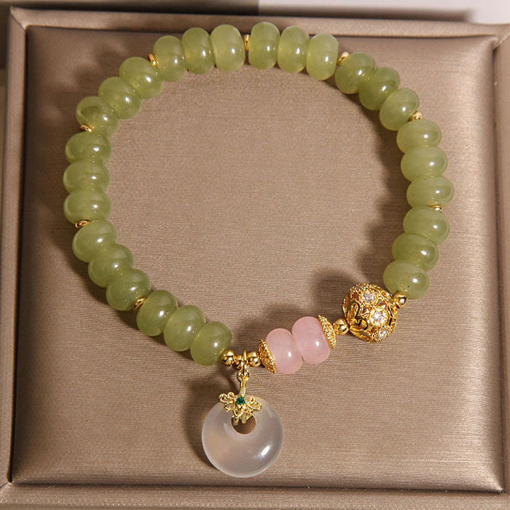 Buddha Stones天然平和のお守りチャーム意味 翡翠 ローズクォーツ幸運ブレスレット - image 3