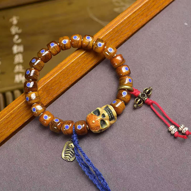 Buddha Stonesチベットの骨ビーズ 屍の森の王 悪霊を遠ざけるブレスレット - スカル（手首周り：16～17cm） - image 0