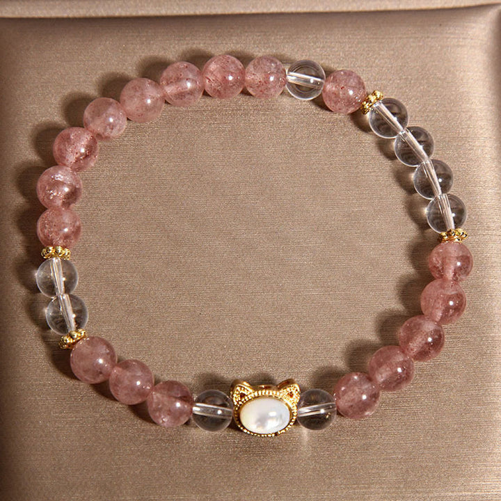 Buddha Stones猫天然ストロベリークォーツホワイトクリスタルビーズヒーリングブレスレット - image 2