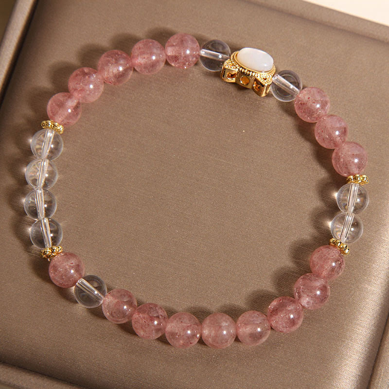 Buddha Stones猫天然ストロベリークォーツホワイトクリスタルビーズヒーリングブレスレット - image 3